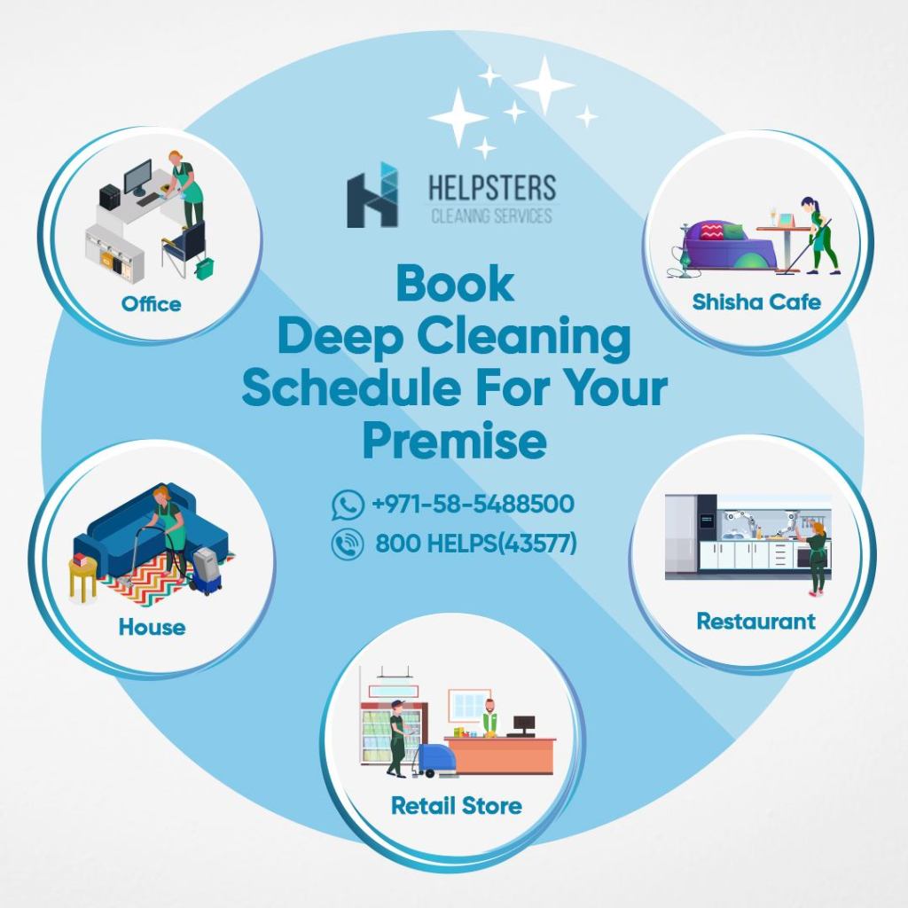 A thorough deep clean leads to a healthier environment for your employees and customers. 
Deep Cleaning enables the cleaning of areas that might be difficult to reach or require a more heavy-duty cleaning as compared to your everyday cleaning. Book now the services from helpsters, one of the best cleaning services in Dubai.