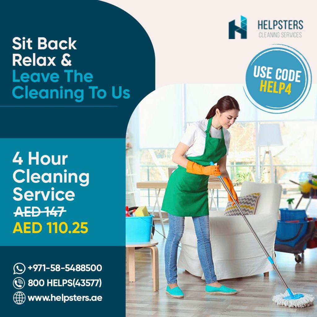 At Helpsters - we don't believe in cutting corners! We ensure every room is cleaned, to maintain a great hygiene standard for you and your family.

We have a special offer on our 4-hour services, now at a special price of AED 110.25 ONLY.

Simply use the CODE: HELP4 to book the